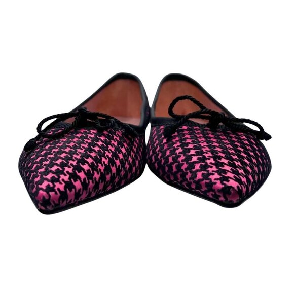 PRETTY BALLERINA ELLA BLACK FUCHSIA PINK HOUNDSTOOTH FRONT BOW FLAT SHOES - 9,5 - Picture 2 of 9